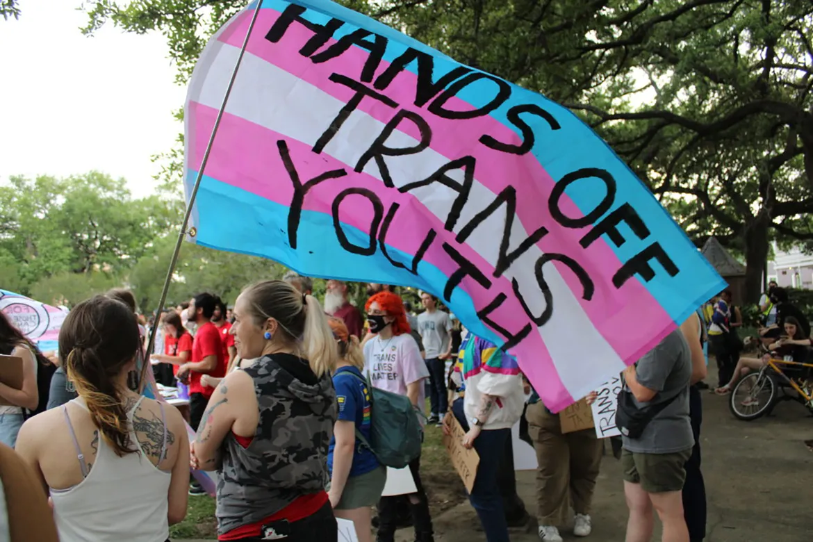 “hands off trans youth” flag